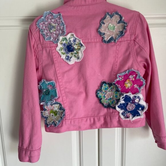 Custom Toddler Pink Jean Jacket in Size 4 with Multi-layer Boho Flowers NWT - Picture 5 of 16
